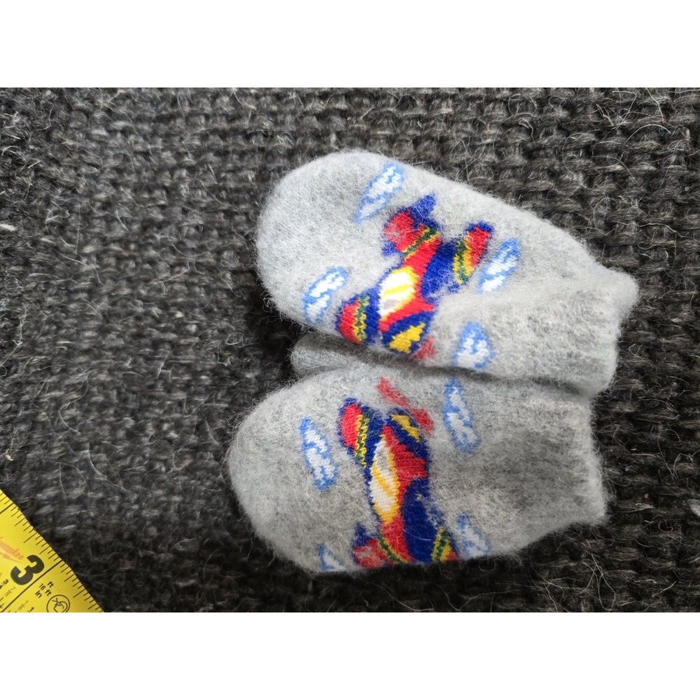 Handmade Goat Down Mittens Winter Warm Hand Knitted Gray Airplane Pattern Unisex